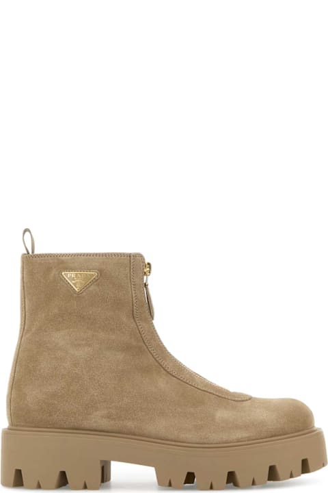 Prada Sand Suede Ankle Boots