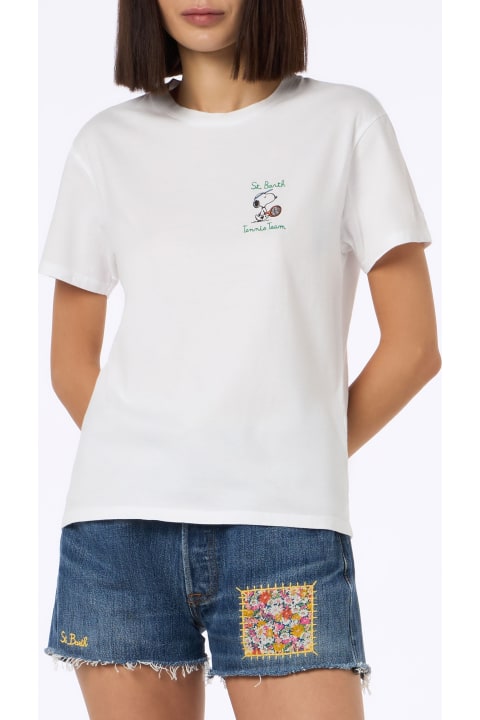 MC2 Saint Barth Topwear for Women MC2 Saint Barth Woman Pink Cotton Jersey Crewneck T-shirt Emilie With Snoopy St. Barth Tennis Team Embroidery | Snoopy Peanuts Special Edition