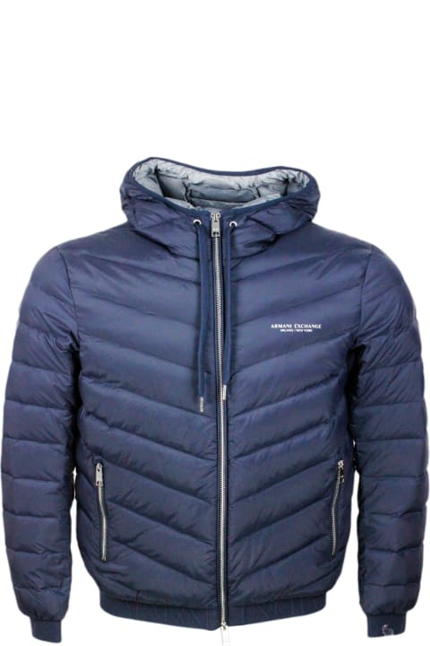 Armani Collezioni for Men Armani Collezioni Light Down Jacket In Real Goose Down With Integrated Hood And Logoed Elastic At The Bottom