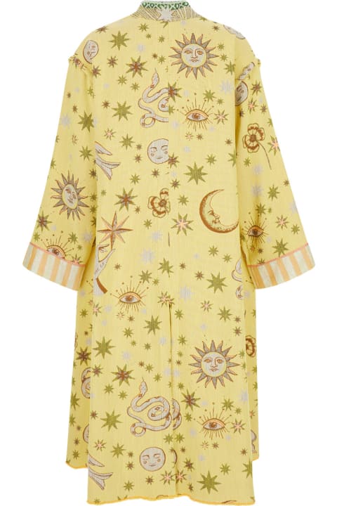 Forte_Forte Sweaters for Women Forte_Forte Yellow Robe Coat With Sun And Moon Embroideries And Print In Cotton Blend Woman