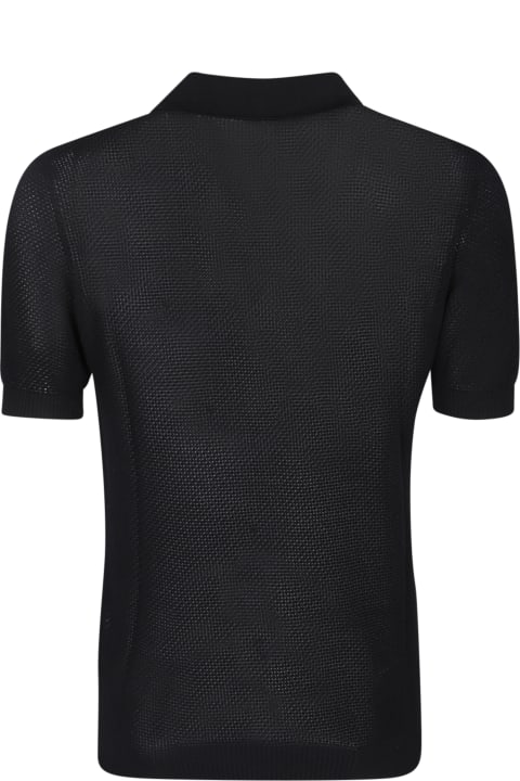 Tagliatore for Men Tagliatore Crochet Black Polo Shirt