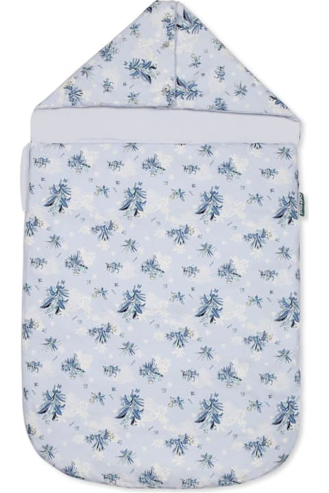 Kenzo Kids Accessories & Gifts for Baby Girls Kenzo Kids Light Blue Reversible Sleeping Bag For Baby Boy With Jungle Print