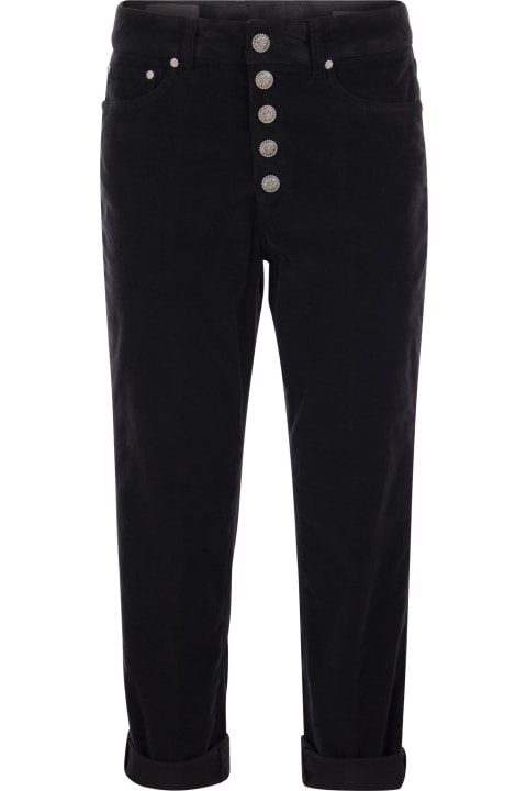 Dondup for Women Dondup Koons - Multi-striped Velvet Trousers With Jewelled Buttons