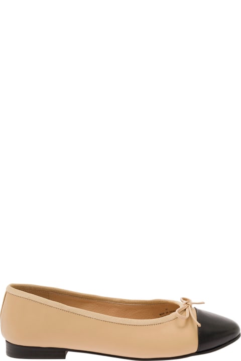 Flat Shoes for Women Jeffrey Campbell Beige Ballet Flats With Contrasting Toe And Bow In Leather Woman