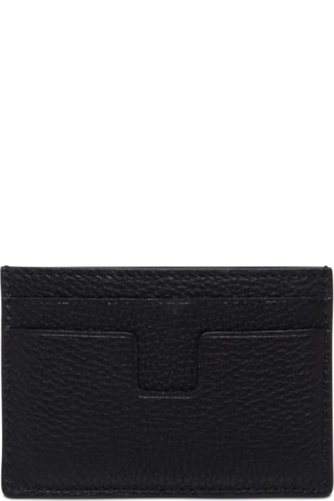 Tom Ford Man's Black Leather Card Holder With Logo
