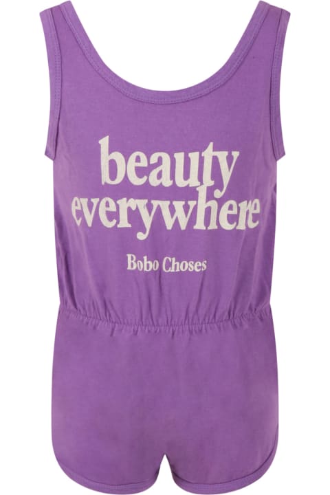 Purple Jumpsuit For Girl With White Writing And Logo