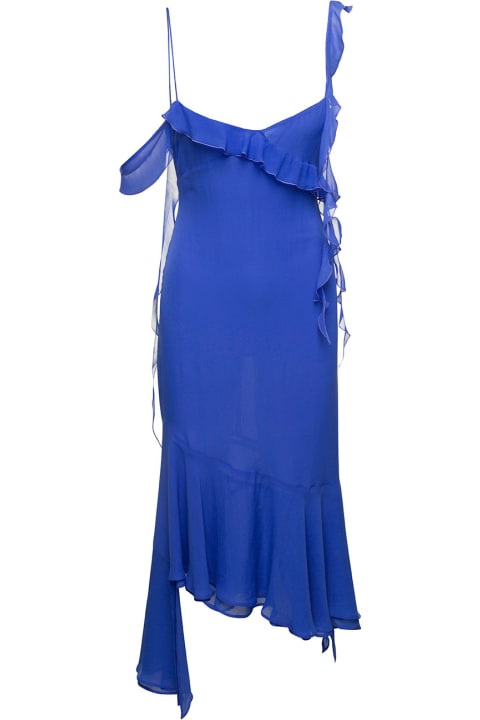 The Andamane Dresses for Women The Andamane Asymmetric Miranda Midi Dress With Ruffle-detailing In Blue Silk Woman