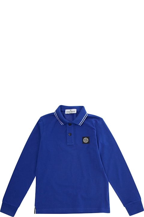 Stone Island Junior T-Shirts & Polo Shirts for Boys Stone Island Junior Blue Polo Shirt With Logo Patch In Stretch Cotton Boy