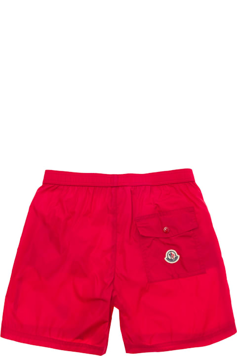 Fashion for Kids Moncler Red Bermuda Shorts With Logo Print In Polyamide Boy