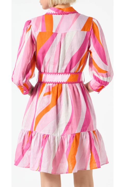 Fashion for Women MC2 Saint Barth Shape Wave Print Linen Short Dress Daisy