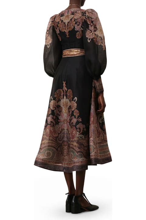 【Zimmermann】IILLUSTRATION STRUCTURED DRESS シルクリネン Zimmermann Illustration Structured Dress Black Paisley