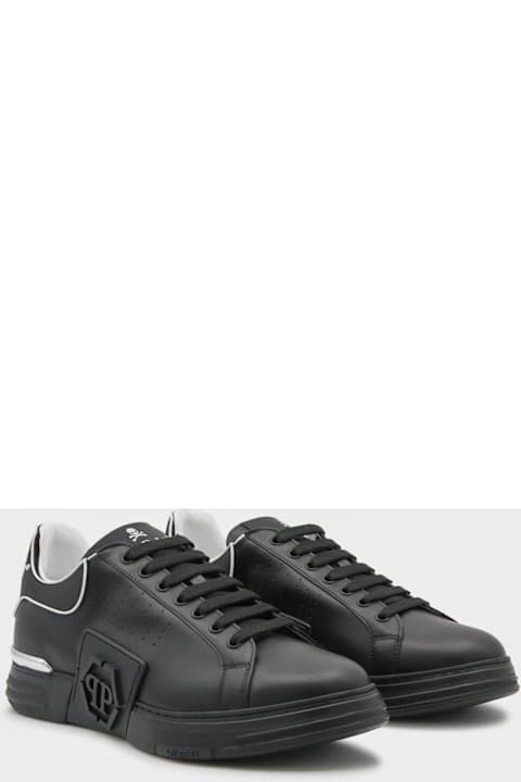 Philipp Plein for Kids Philipp Plein Black Leather Hexagone Sneakers