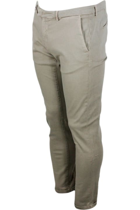 メンズ Sartoria Tramarossaのウェア Sartoria Tramarossa Luis Trousers With Chino Pockets In Stretch Elastic Cotton With Tone-on-tone Sartorial Stitching And Leather Label Zip Closure
