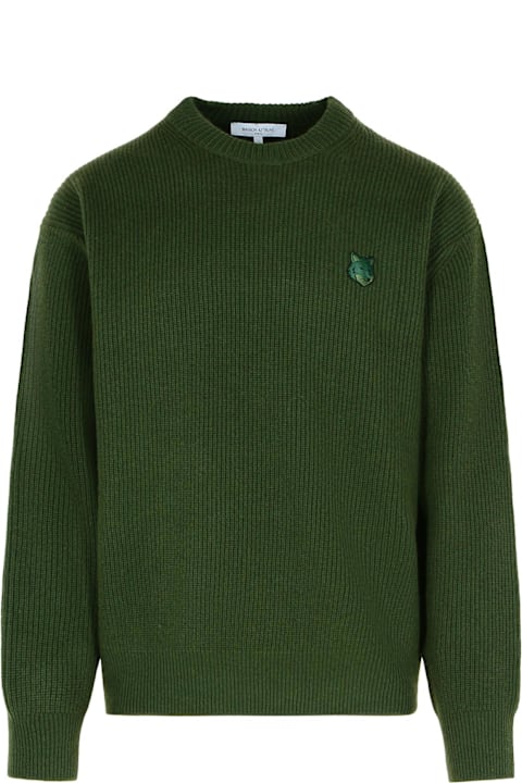 メンズ Maison Kitsunéのニットウェア Maison Kitsuné Green Wool Sweater