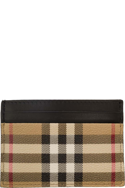 Beige 'vintage Check' Cardholder And Embossed Logo In Fabric And Leather Blend Man