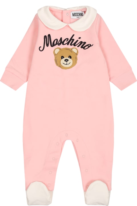 Moschino Kids Moschino Pink Babygrow For Baby Girl With Teddy Bear And Logo