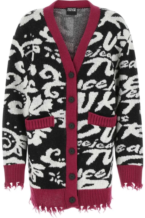 Sweaters for Women Versace Jeans Couture Embroidered Wool And Acrylic Oversize Cardigan