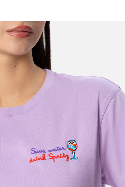 Homeware MC2 Saint Barth Woman Cotton Jersey Crewneck T-shirt Emilie With Save Water Drink Spritz Embroidery