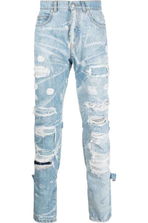 Slim Wearability Jeans In 100% Cotton With Used Effect Lacerations