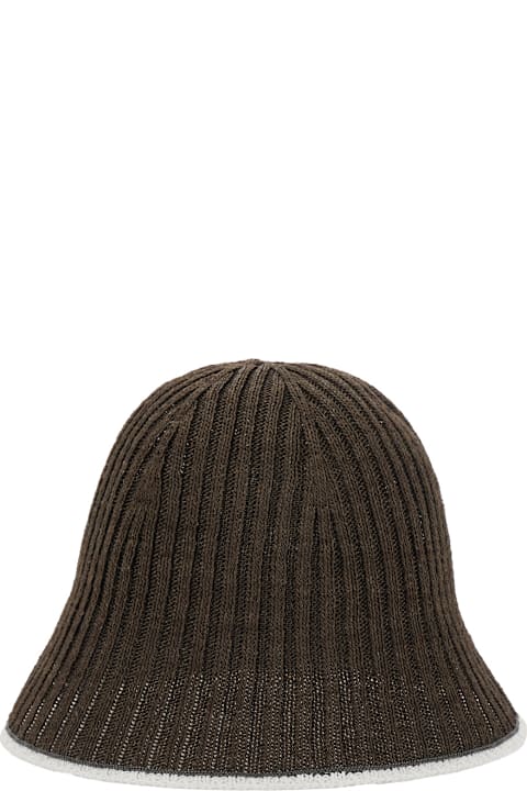 Hats for Women Brunello Cucinelli Brown Hat With Contrasting Hem And Ribbed Knit In Fabric Woman
