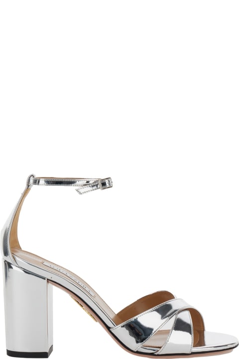 ウィメンズ Aquazzuraのシューズ Aquazzura 'divine' Silver Sandals With Block Heel In Laminated Leather Woman