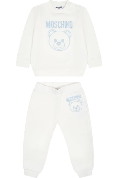 Bottoms for Baby Boys Moschino White Set For Baby Boy With Teddy Bear And Logo