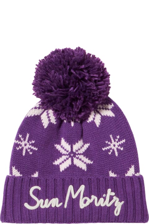 Homeware MC2 Saint Barth Woman Purple Beanie With Norwegian Pattern