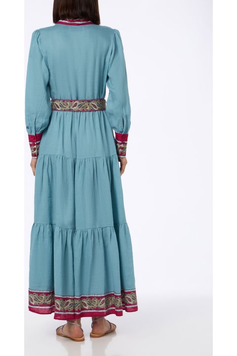 MC2 Saint Barth Dresses for Women MC2 Saint Barth Woman Light Blue Linen Dress Jensen With Paisley Placed Print