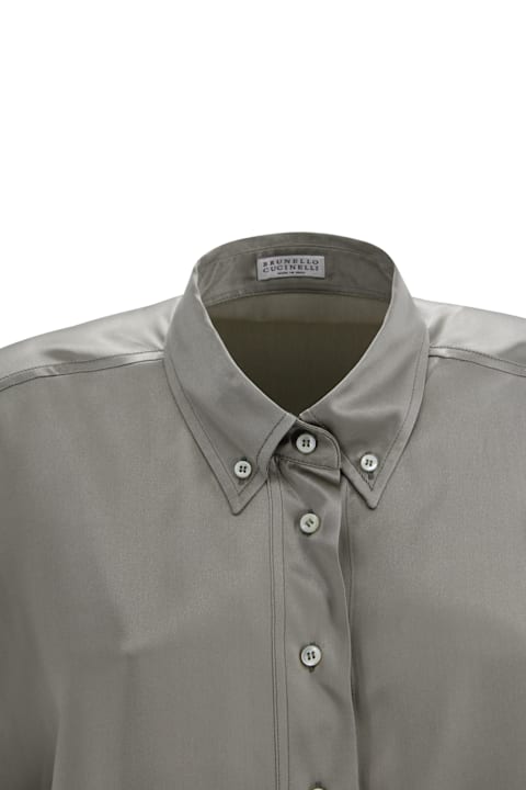 Brunello Cucinelli for Kids Brunello Cucinelli Green Button Blouse