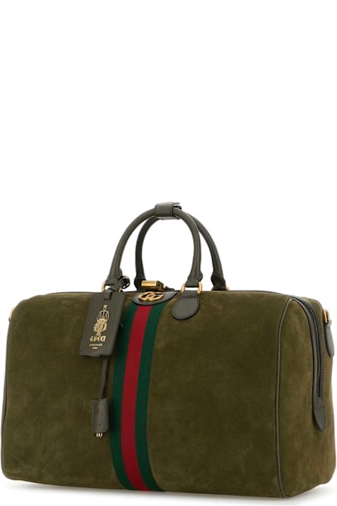 Gucci Olive Green Suede Medium Gucci Savoy Travel Bag