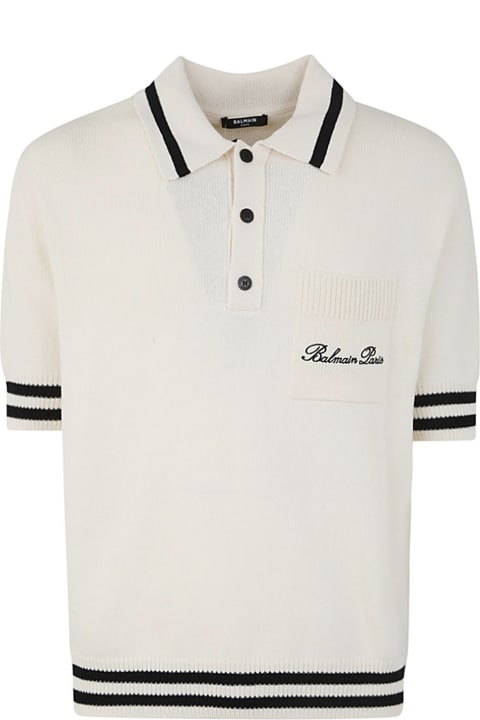 Topwear for Men Balmain Logo Embroidered Knitted Polo Shirt