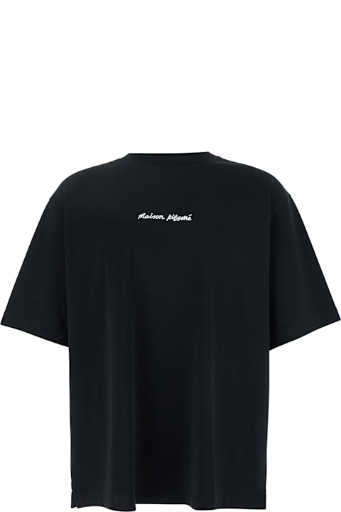 Homeware Maison Kitsuné Black T-shirt With Logo Lettering Printed On The Front In Cotton Man