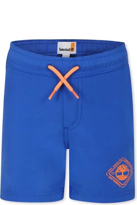 Timberland for Boys Timberland Light Blue Swim Shorts For Boy With Tree