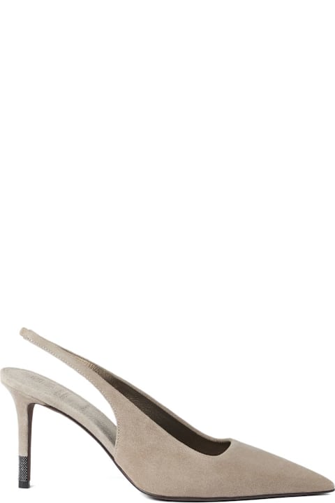 Brunello Cucinelli Suede Leather Slingback Pumps