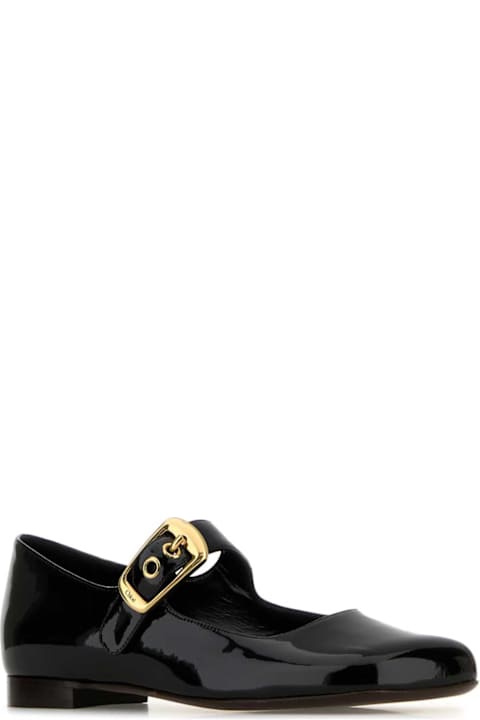 Chloé أحذية مسطحة لـ السيدات Chloé Black Leather Ballerinas