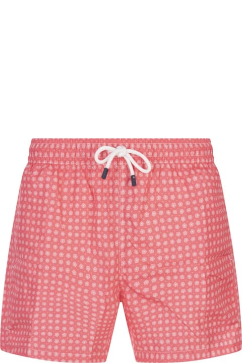 Swimwear for Men Fedeli Red Swim Shorts With Micro Flower Pattern