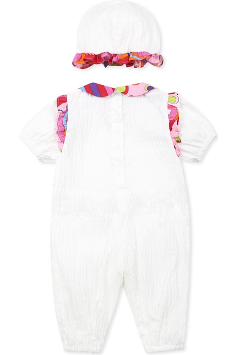 Pucci for Kids Pucci White Romper For Baby Girl With Logo