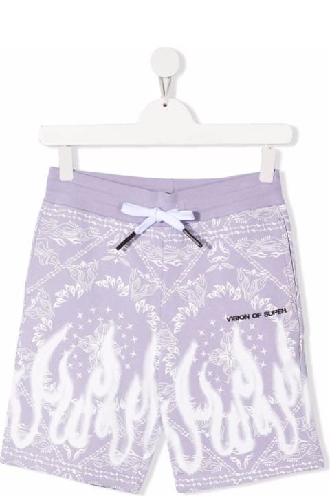 Kids Lilac Sports Shorts With Bandana Print