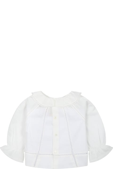 White Shirt For Baby Girl With Rouches And Lace