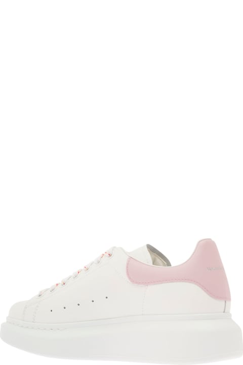 White Sneakers With Platform And Pink Heel Tab In Leather Woman