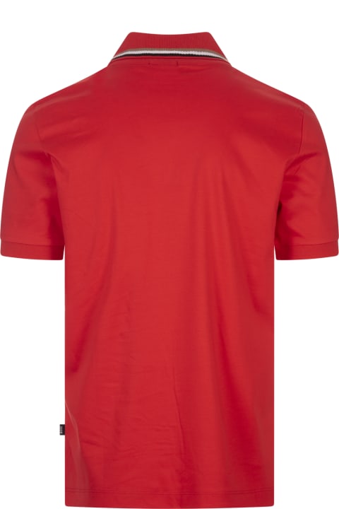 Hugo Boss for Men Hugo Boss Red Slim Fit Polo Shirt With Striped Collar