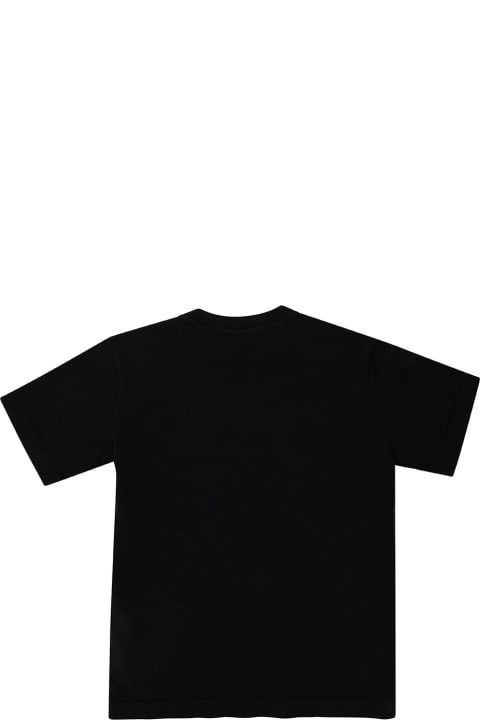 Topwear for Boys Stone Island Black Crewneck T-shirt With Logo Patch In Cotton Boy