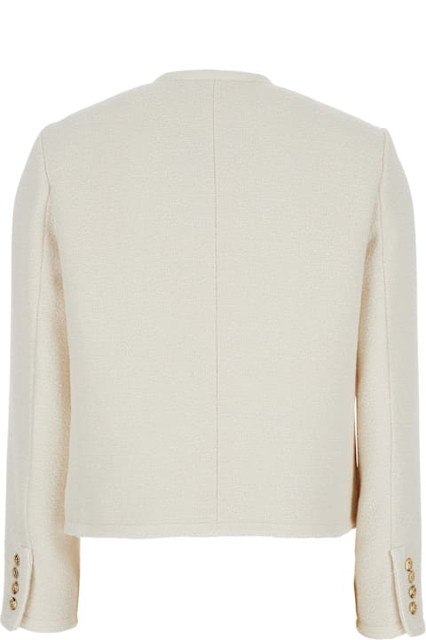 Dunst Coats & Jackets for Women Dunst White Jacket With Round Neck And Front Jewel Button Cllosure In Cotton Blend Woman
