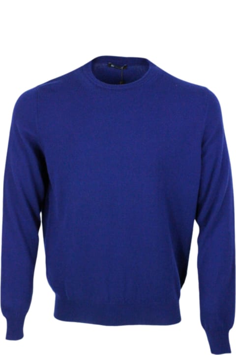 Long-sleeved Crewneck Sweater In Fine 2-ply 100% Kid Cashmere With Special Processing On The Edge Of The Neck