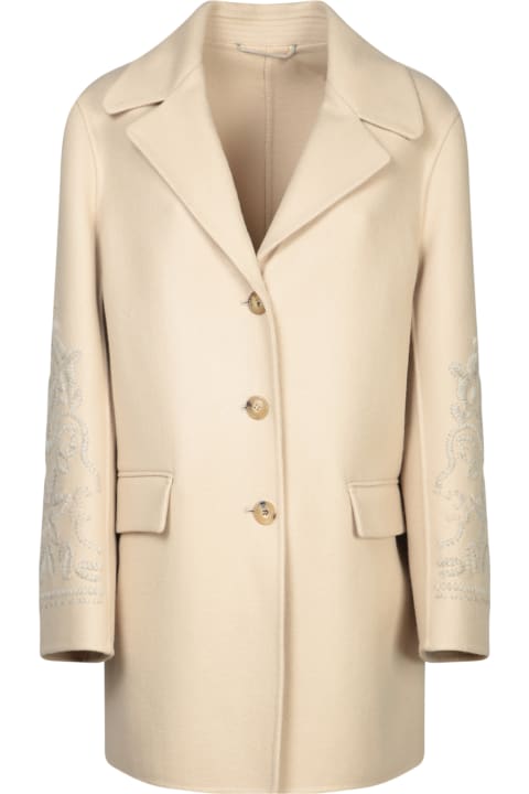 Ermanno Scervino Coats & Jackets for Women Ermanno Scervino Beige Single-breasted Embroidered Coat