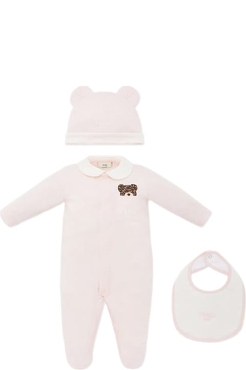 Fendi لـ رُضع أولاد Fendi Onesie, Hat And Bib