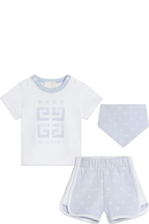 ベビーガールズ ボディスーツ＆セットアップ Givenchy White And Light Blue Set With T-shirt, Shorts And Bandana