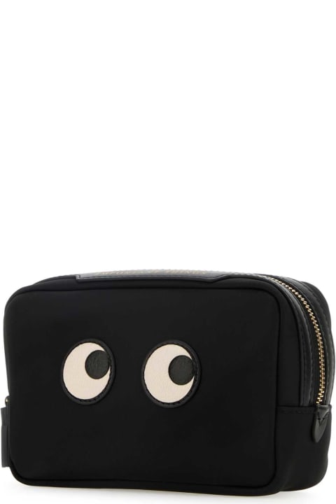 Anya Hindmarch Clutches for Women Anya Hindmarch Black Nylon Eyes Pouch