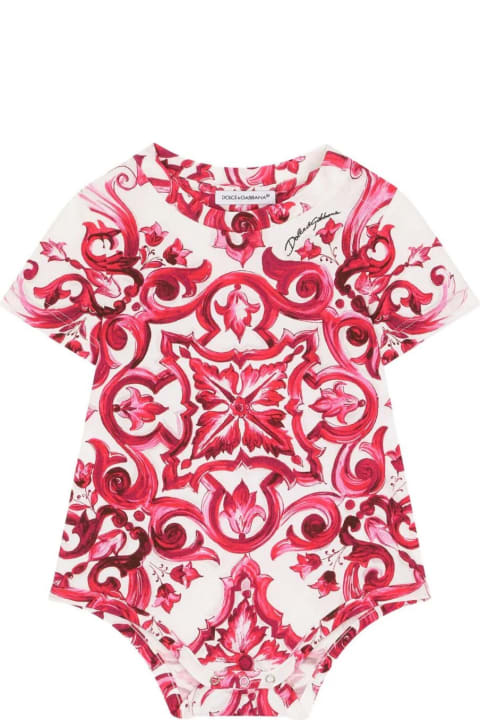 Dolce & Gabbana for Baby Girls Dolce & Gabbana Set 2 Bodies In White And Fuchsia With Dg Logo And Majolica Print