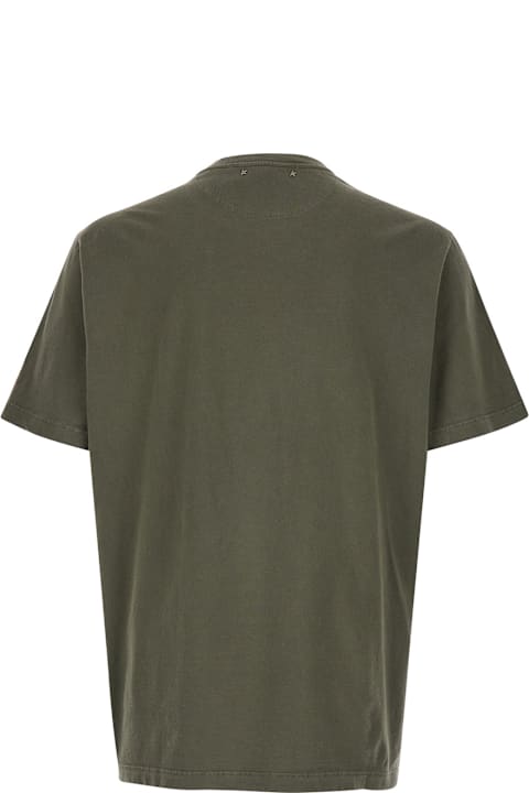 Homeware Golden Goose Green Crewneck T-shirt With Logo On The Front And Logo Patch On The Front In Cotton Man